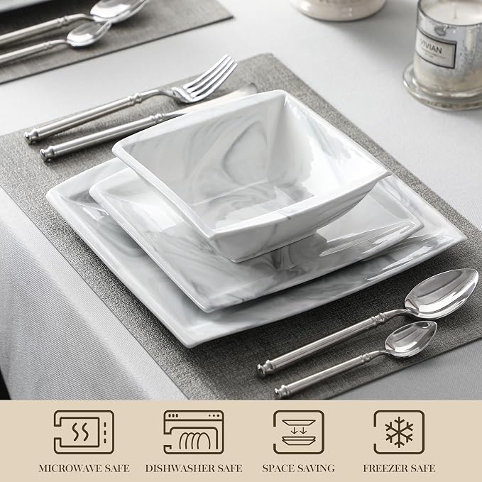 MALACASA Plates and Bowls Sets, 12-Piece Porcelain Dinnerware Sets - Image 4