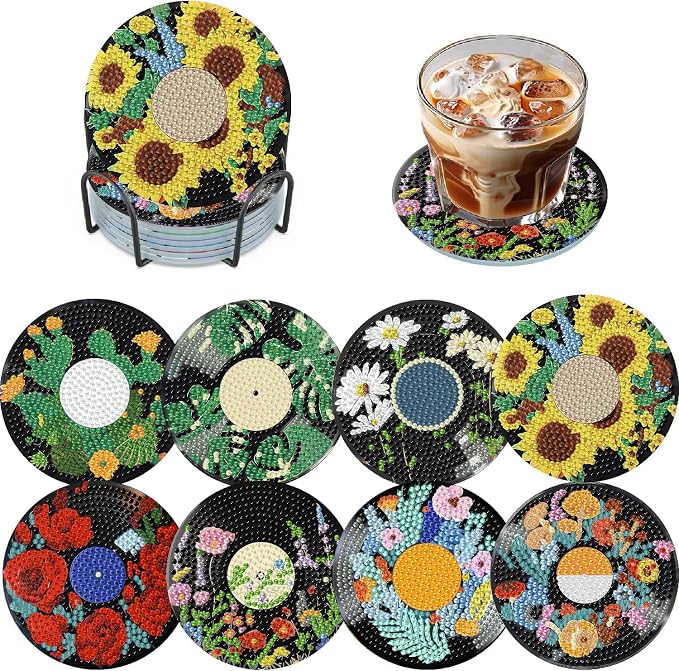 8 Pack Vinyl Record Diamond Art Coasters Kits- Diamond Painting Coaster Kit | - Image 5