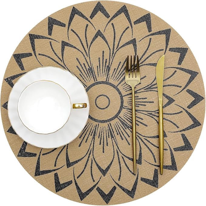 SHACOS 15 inch Round Vinly Placemats Set of 6 Boho Flower Print Place Mats - Image 6