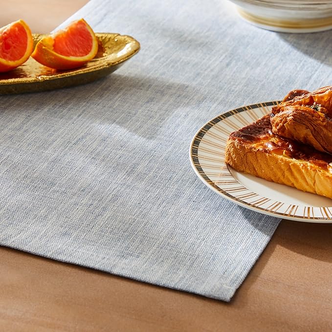 Rustic Cotton Linen Table Runner, 13x60 Inches Blue | Farmhouse Style Linen by ZEEMARTONLINE