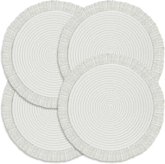 Round Placemats Set of 4 Table Mats 13Inch Washable Cotton Heat Resistant by Lucomb