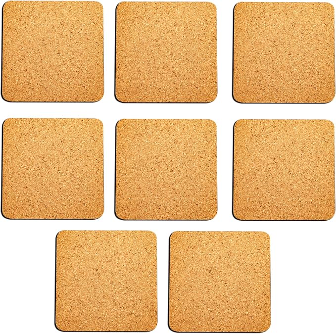 8PCS Cork Coasters for Drinks Absorbent Coaster 3.9 inch Square Simple Style by LOOKSEVEN