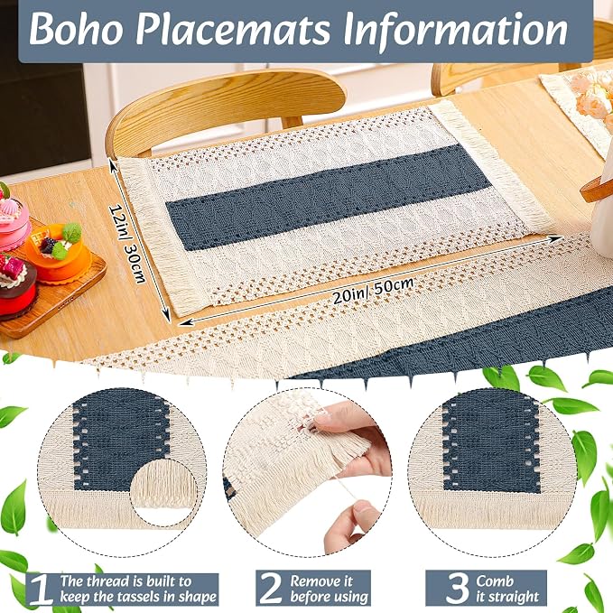 Boho Placemats 4/6/8 Set of Round Woven Placemat Macrame Style Bicolor - Image 3