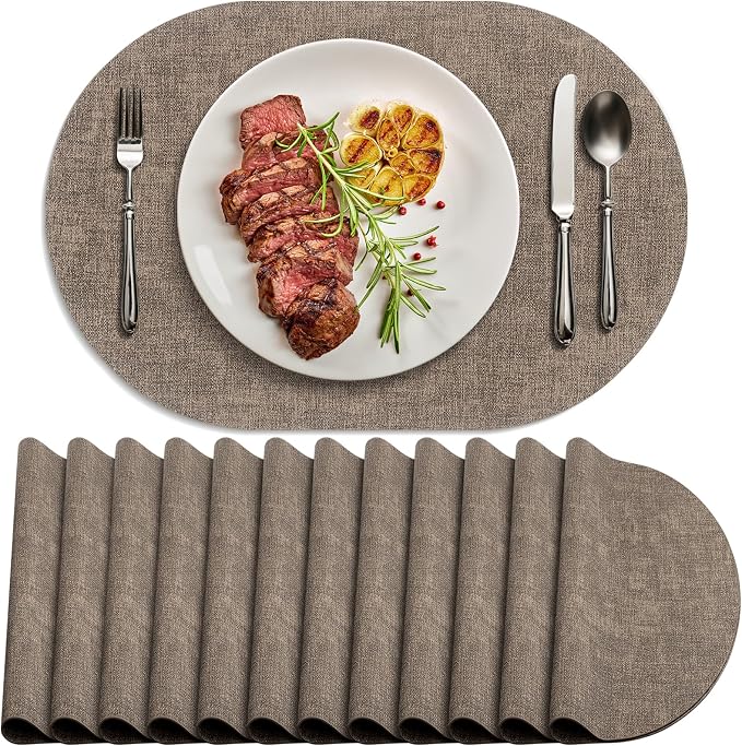 Placemats Set of 12-17" x 11.8" Waterproof & Heat Resistant Oval Place Mats by Delicateandelegantplacemats