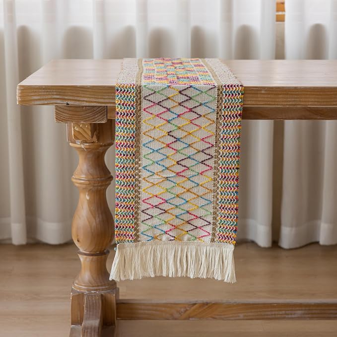 Keketoarrange Boho Macrame Table Runner 12x48 Inch | Woven Burlap Rustic Runner - Image 5