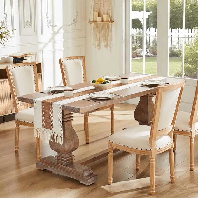 Macrame Style Bicolor Stitching Table Runner 14x48in Caramel | Woven Boho Table - Image 2