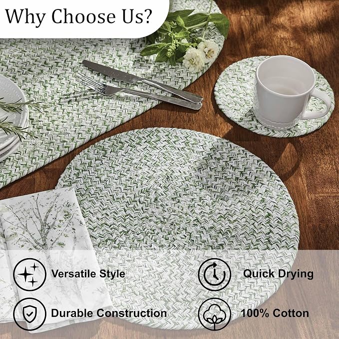 Park Designs Spice Bin Table Runner 15" x 54", Mint Braided | Cotton | Braided - Image 5