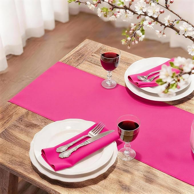 FOLINS&HOME Hot Pink Waterproof Decorative Table Runner 72 Inches Long | 210GSM - Image 2