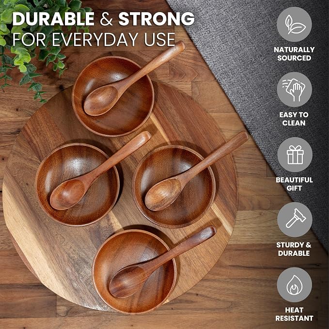 Zulay Kitchen Teak Wood Dipping Bowls - Image 3