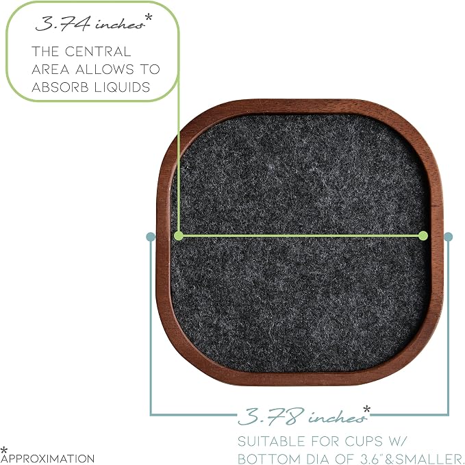 Wood Coaster for Drinks, Squircles Absorbent and Insulation Felt Stackable Cup - Image 2