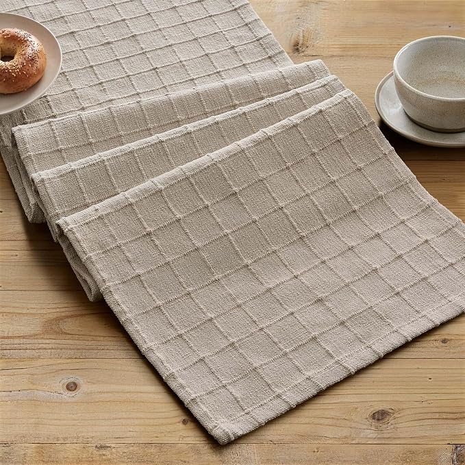 Artisanal Grid Linen Table Runner, 13x36 Inches Oatmeal | Heavy Textured - Image 2