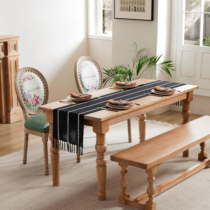 Braided Farmhouse Table Runner, Braided Black 13x48 Inch, Cotton Linen Table - Image 3