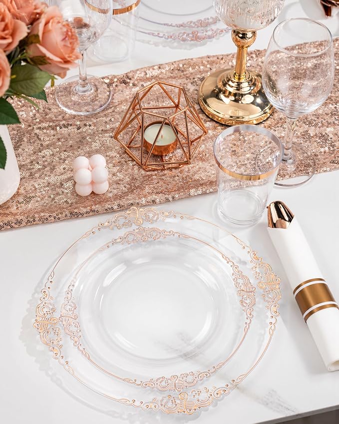 Nervure 350Pcs Rose Gold Plates, Disposable Dinnerware Set - Image 2