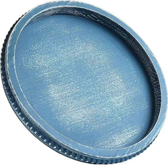Hrastany Round Blue Wood Decorative Tray by Hrastany