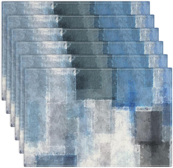 Emvency Farmhouse Placemats Set of 6, 12x18 Inch, Geometric Blue Grey | by Emvency