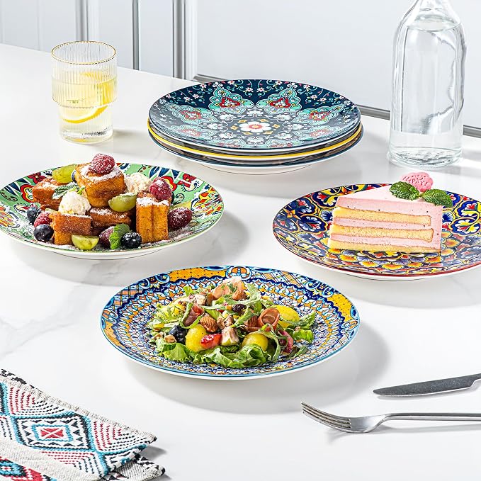 HENXFEN LEAD Boho Ceramic Salad & Dessert Plates Set of 6, 8.5 Inch | Assorted - Image 4