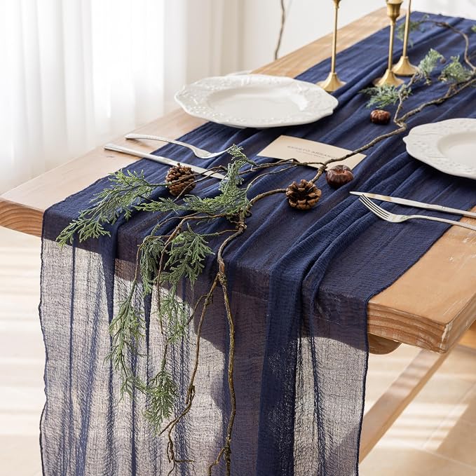 Navy Cheesecloth Table Runner 120 Inches by KEKETOARRANGE