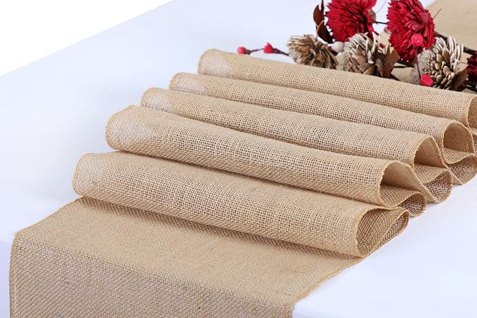 MDS® Pack of 10 Natural Burlap Table Runner, 12 x 108 Inch, Jute Vintage Rustic - Image 3