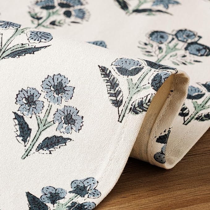 Block Print Floral Decorative Table Runners, 13x36 Inch Dusty Blue | 100% - Image 5