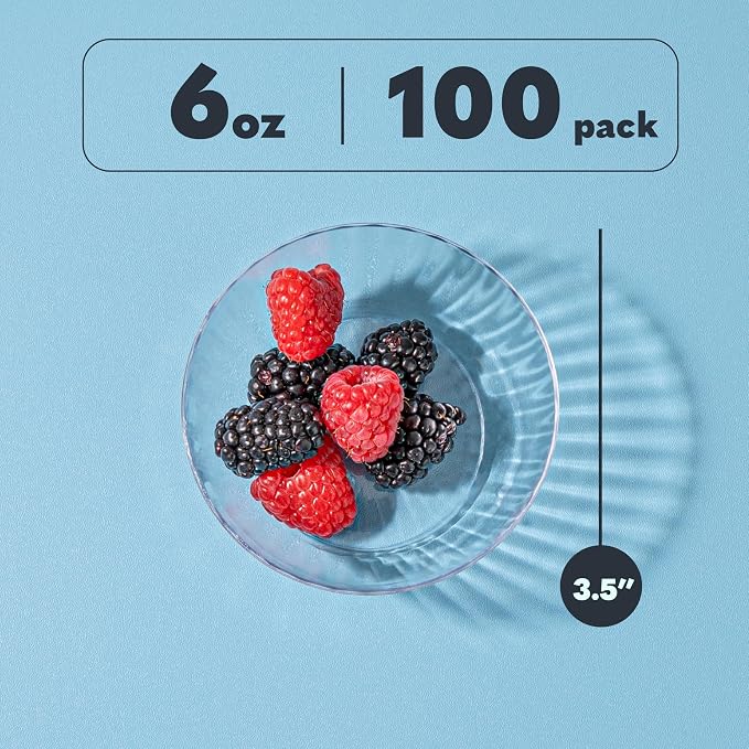 PLASTICPRO 100 Pack Small Plastic Bowls Crystal Like 6 oz Bowls Elegant Clear - Image 5