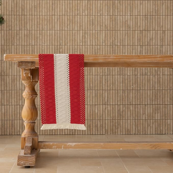 Keketoarrange Christmas Red Boho Table Runner 12x36 Inch | Woven Burlap - Image 4