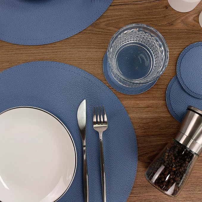 Jovono Faux Leather Round Placemats and Coasters, Coffee Mats Kitchen Table Mats - Image 7