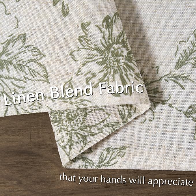 JINCHAN Alice Linen Floral Placemats Set of 4 Farmhouse 13x19 Inch Green | - Image 6