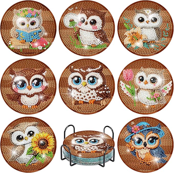 Mrnsiet 8PCS Owl Diamond Art Coasters Kits by Mrnsiet