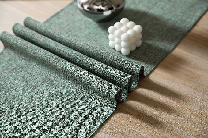 Green Table Runners 48 Inches Long, Burlap Linen Style Rustic Farmhouse Table - Image 5