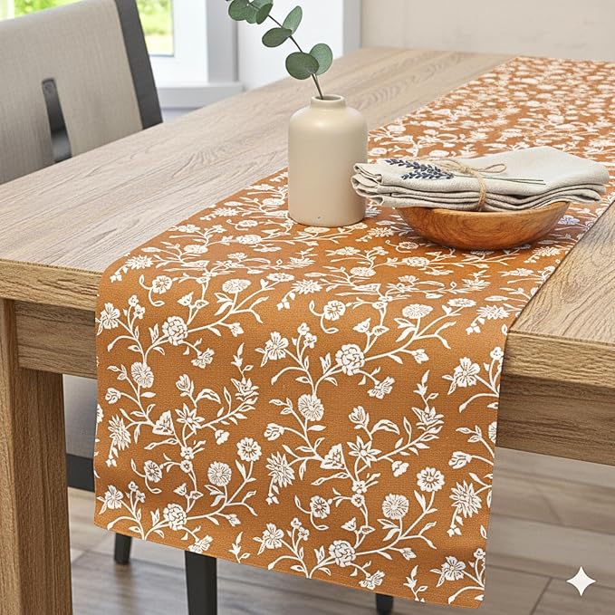 Floral Table Runner 72 Inches Long wih Flowers Botanical Design Rustic Vintage by OveeshaHomeDecor