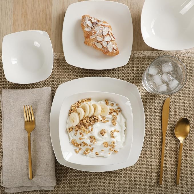 Gibson Home Brentwood 40-Piece Dinnerware Set – Square White Porcelain Plates - Image 6
