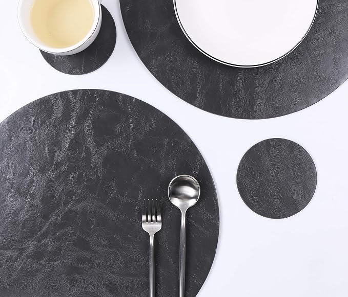 Set of 6 Embossed PU Leather Placemats, Waterproof Coffee Coasters, Kitchen - Image 2