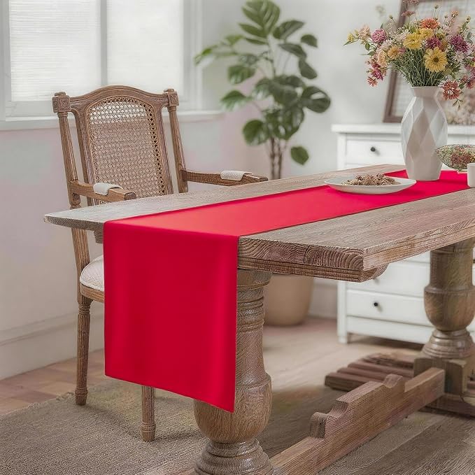 MEANMOY Red Table Runner 72 Inches Long Waterproof Washable Table Runners | - Image 2