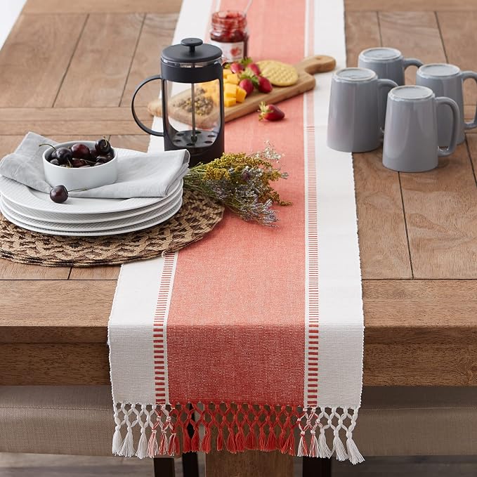 DII Dobby Stripe Table Runner, 13x72 Spice & Cream Background | Woven - Image 6