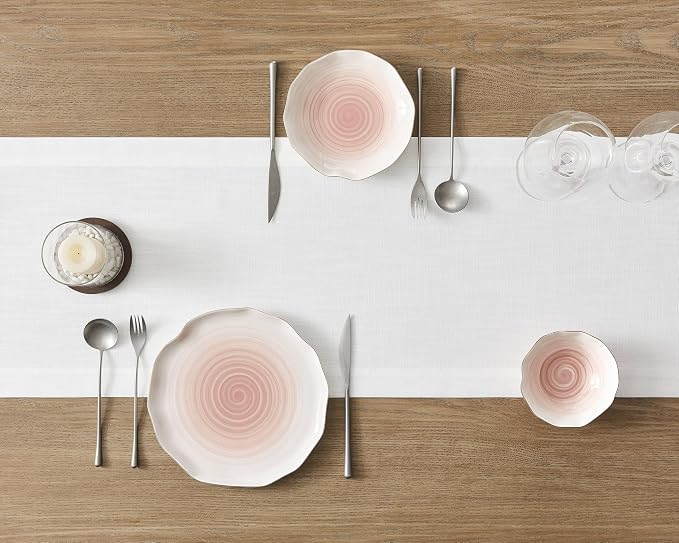 Linen Textured Border Table Runner, 14 x 90 Inch White | Mitered Corner Design - Image 4