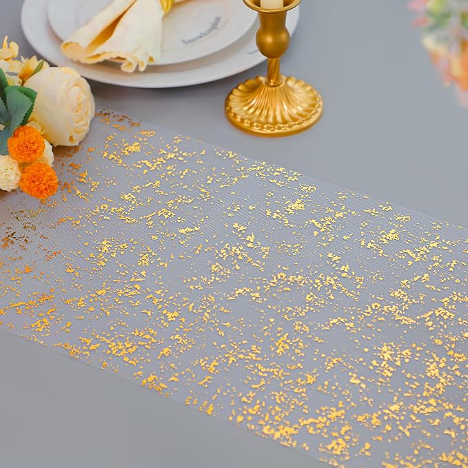 Snowkingdom 2 Pcs Gold Table Runner Roll, Sheer Gauze Chiffon Tulle Fabric - Image 5