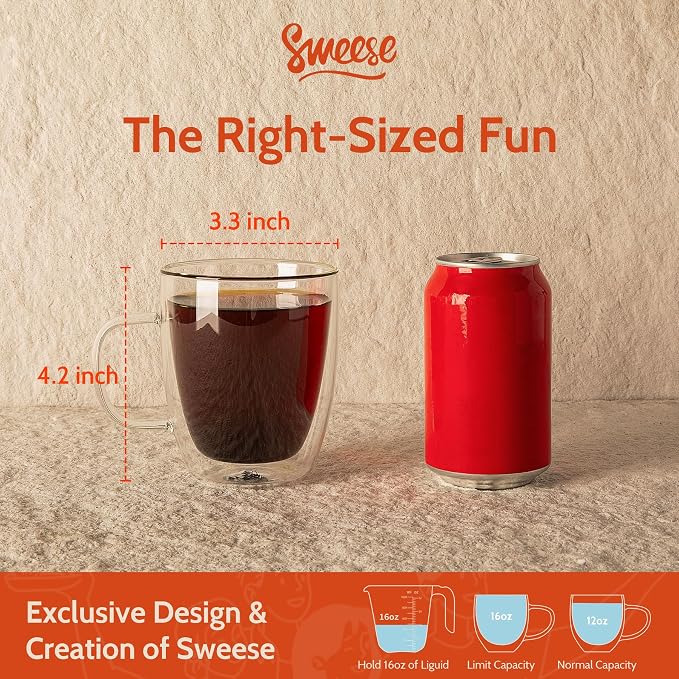 Sweese 12.5oz Borosilicate Glass Coffee Mugs Set of 4 - Image 2