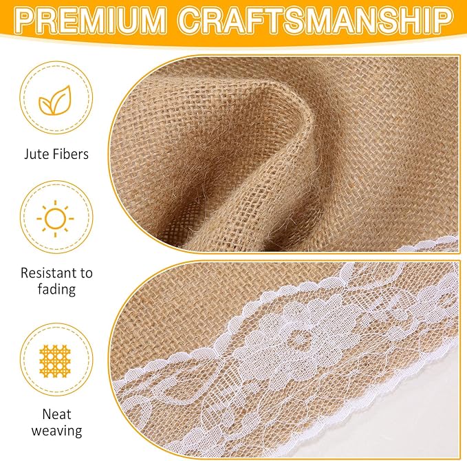Tatuo 6 Pcs Lace Burlap Table Runner 12'' x 72'' Rustic Jute Hessian Farmhouse - Image 3