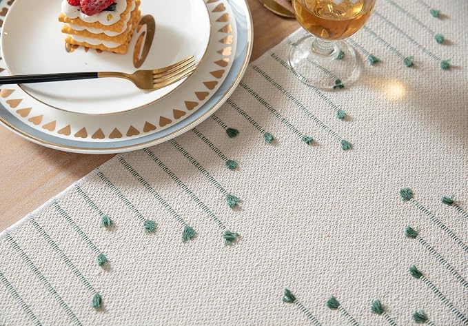 Boho Table Runner 13 x 72 Inch Long Natural Cotton Woven Runner - Image 3