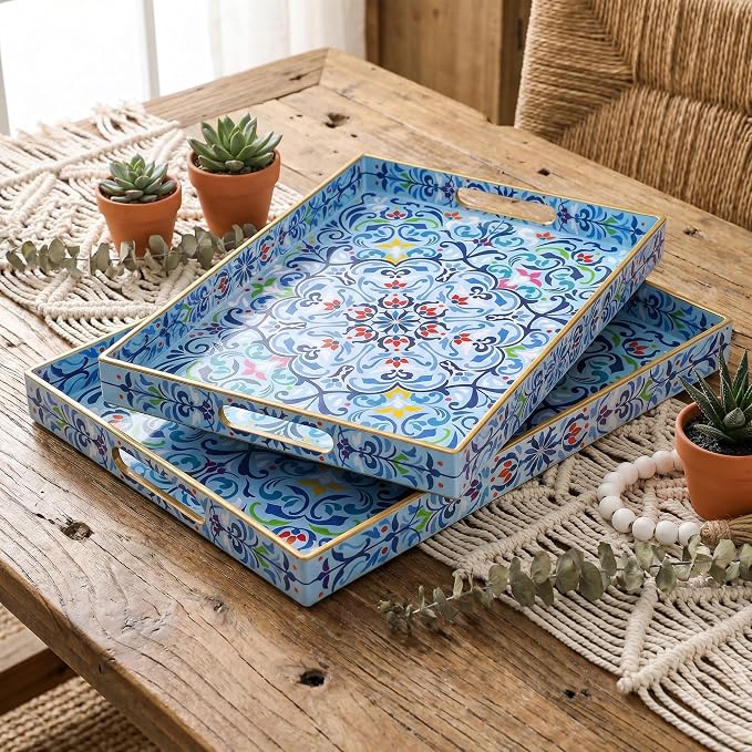Hiceeden Set of 2 Boho Floral Serving Tray - Image 6