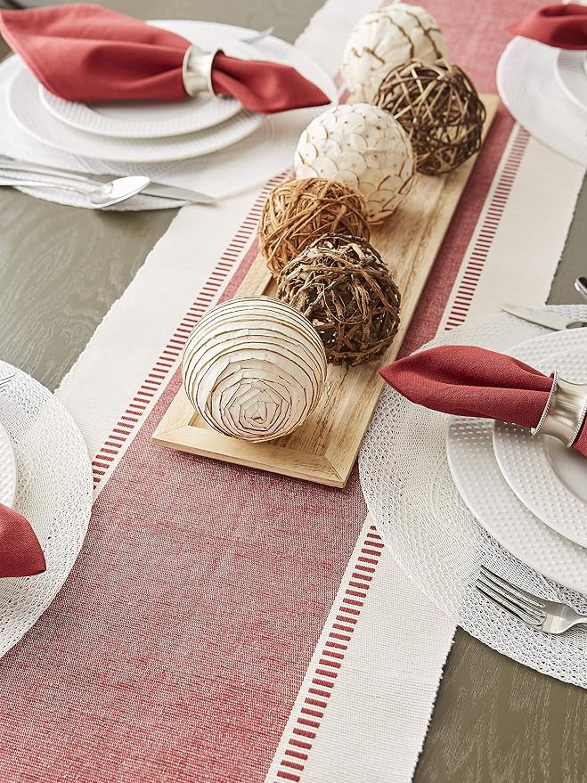 DII Dobby Stripe Table Runner, 13x72 Barn Red & Cream Background | Woven - Image 7