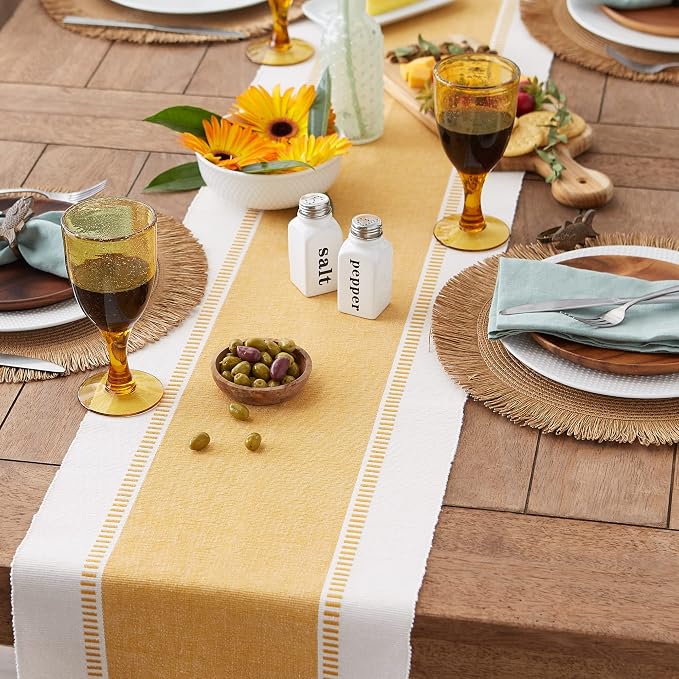 DII Dobby Stripe Table Runner, Honey Gold & Cream Background - Image 5