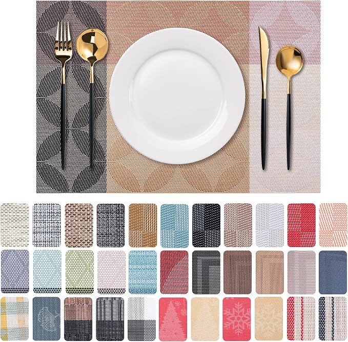Placemats Set of 6 Washable Indoor | Outdoor Vinyl Place Mats by CADONO