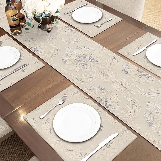 Loom and Mill Luxury Jacquard Table Runner 120 Inches Long, Light Apricot | - Image 6