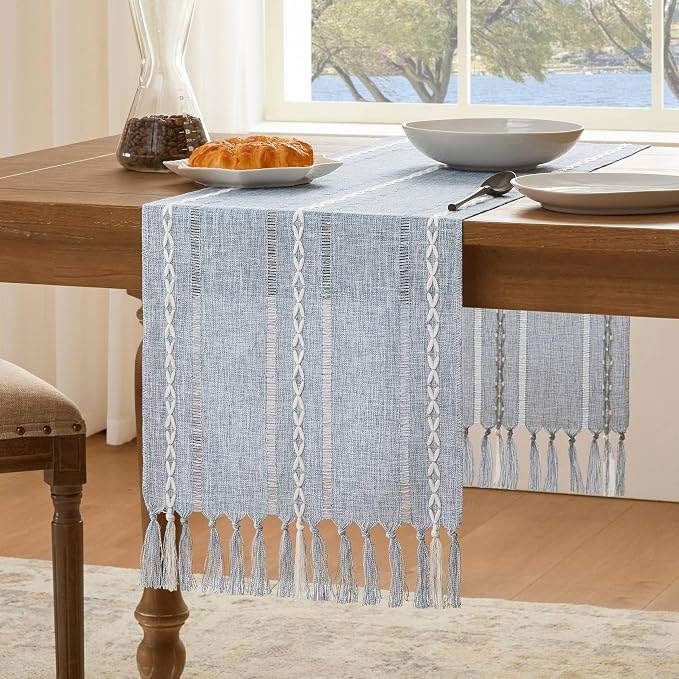 Hemstitched Farmhouse Table Runner, Cotton Linen Table Runners 90 Inches Long by Unknown