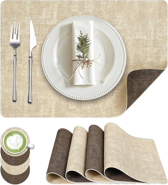 Fyvva Placemats Set of 4 Wipeable Reversible Faux Leather by Fyvva