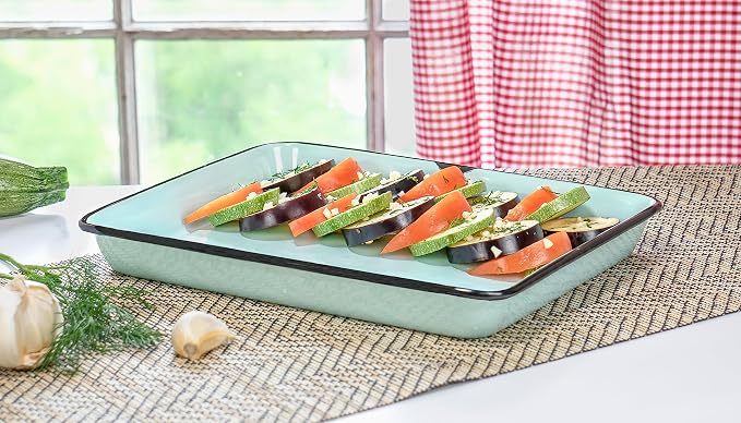 Red Co. 11 x 9 Enamelware Metal Classic 2 Quart Rectangular Serving Tray - Image 5