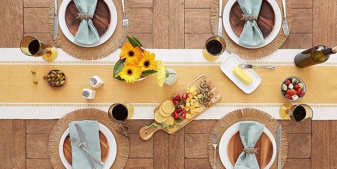 DII Dobby Stripe Table Runner, Honey Gold & Cream Background - Image 7
