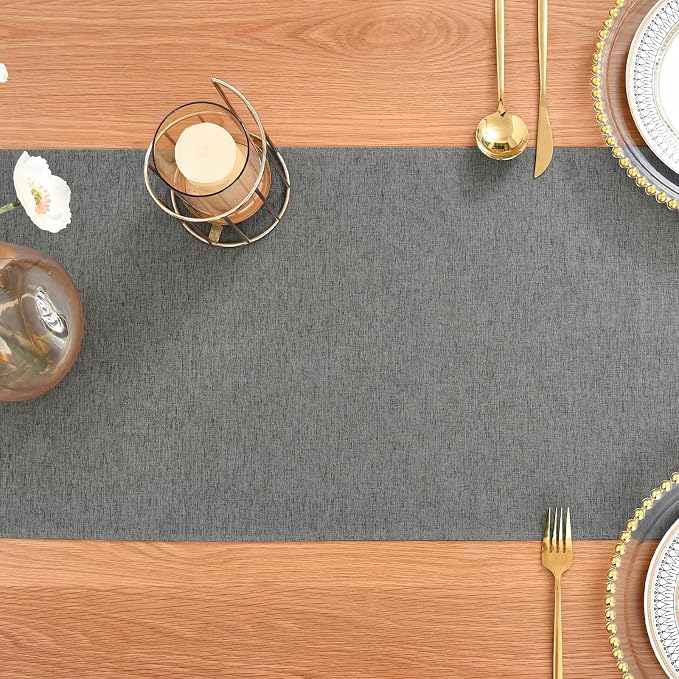 Faux Linen Table Runner Water Resistant 13 x 48 in, Charcoal | Farmhouse Rustic - Image 7