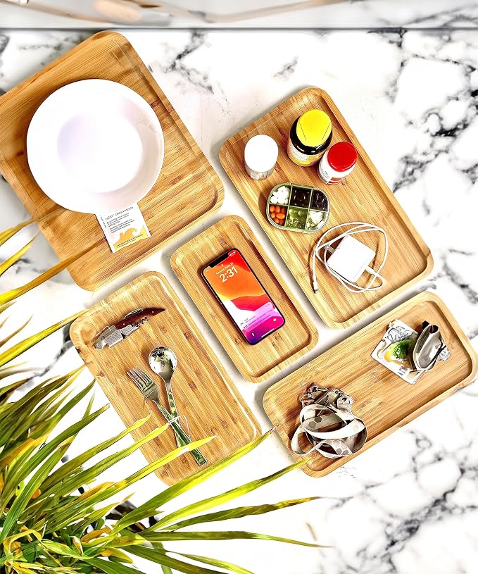 Bam&Boo Bamboo Serving Tray Natural Minimalist Rectangular Coffee, Decor - Image 3